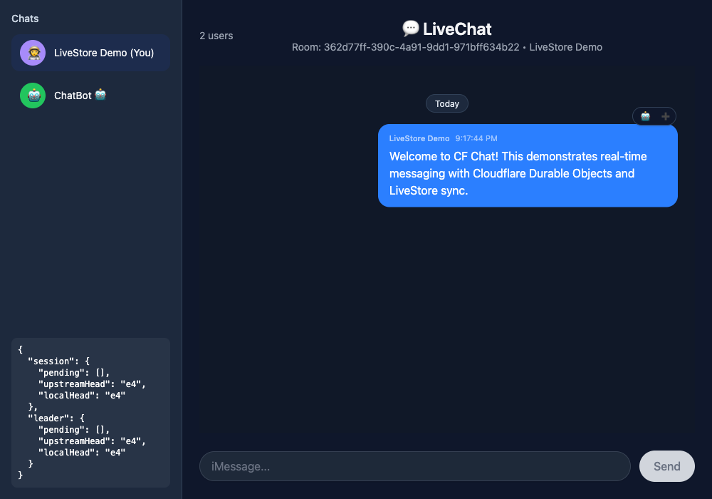 CF Chat application interface